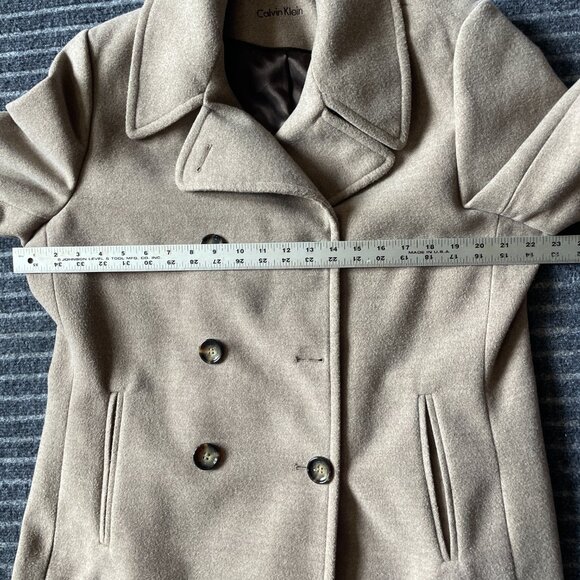 Calvin Klein Taupe/Brown Pea Coat, Size 16 Double Breasted - Picture 13 of 16